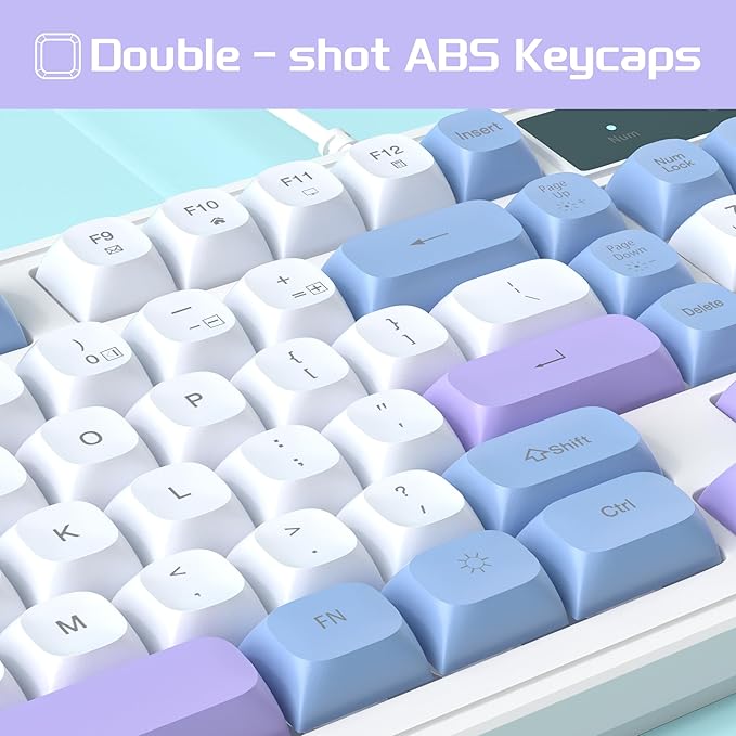 Wire Gaming Keyboard,Creamy Keyboard and Mouse Combo, 7 Colorful Rainbow Backlight Classic Gaming Keyboard (White & Blue & Purple)