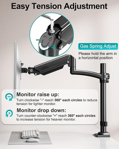 Dual Monitor Stand for 2 Screens up to 32 inch, Vertical Stacked Dual Monitor Mount, Full Motion Adjustable Tall Double Monitor Desk Mount, Each Arm Holds 4.4-22lbs, VESA 75/100mm, Black, Freelift