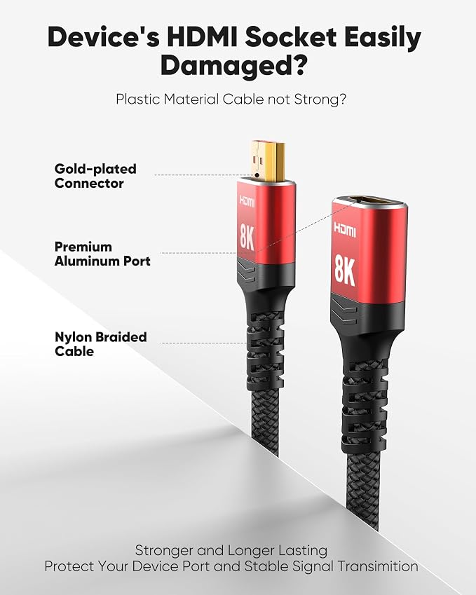 Highwings 8K 4K HDMI Extender Cable, Short HDMI Extension Cable 2.1 4K@30Hz/ 60Hz/ 120Hz, Ultra high Speed HDMI Adapter Male to Female Compatible with PS5 Roku Stick Blu Ray Player HDTV Laptop 1FT