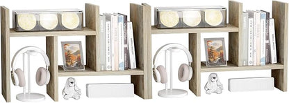 Jerry & Maggie Desktop Organizer Office Storage Rack Adjustable Wood Display Shelf Free Style Double H, Multi-Functional Mini Bookshelf for Desk Natural Stand (Gray Oak/2 Pack)