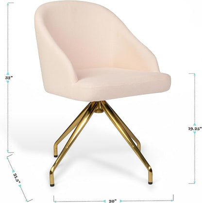 Martha Stewart Sora Stationary Swivel Task Chair with Sloped Arms for Home Office in Conch Shell Fabric with Polished Brass Frame