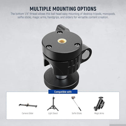 NEEWER Basic Mini Ball Head, Portable Tripod Head Camera Mount Adapter with 1/4" Screw for Compact DSLR Action Cam Phone LED Ring Light Monopod Slider, 4.4lb Max Load, 360° Swivel & 90° Tilt, GM01