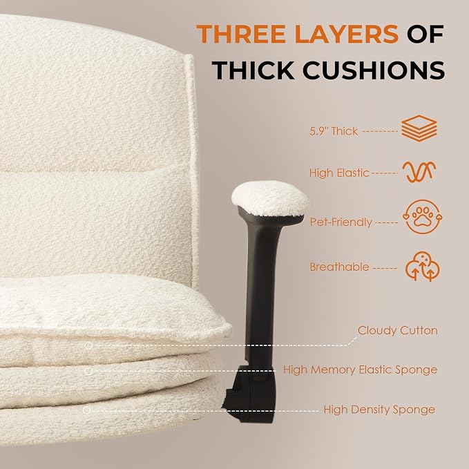 Dowinx Criss Cross Chair with Adjustable Flip-up Arms and Wheels, Comfort Ergonomic Office Desk Armchair with 3 Layer Cushions, Wide Seat Vanity Chair for Home Office, Living Room, Bedroom, Beige