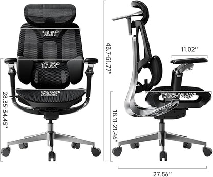 Hbada E3 Pro 2026 Edition Ergonomic Office Chair, Mesh Desk Chair with 3-Zone Floating Lumbar Support, Upgraded 4D Headrest, 720° Armrests, Black