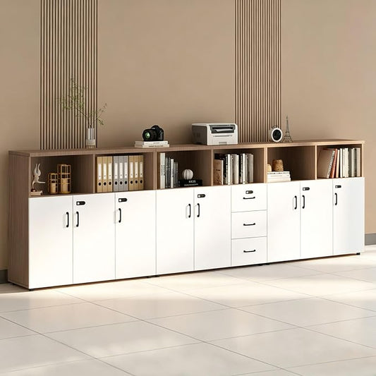File Cabinet with Password Lock, Wood Lateral Filing Cabinet for Letter/A4 Files, 3 Drawer with Door, Printer Stand with Open Shelves for Home Office