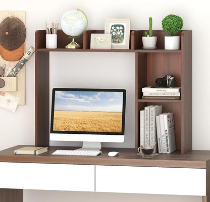 GOFLAME 5 Shelves Desktop Bookshelf, Wood Desk Hutch Dorm for Computer Desk, Countertop Display Rack, 3-Tier Desk Storage Organizer Shelf for Dormitory, Home Office, Study, Walnut