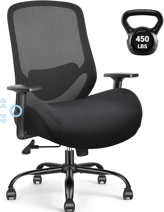 High Back Office Chair, Big and Tall Office Chair Ergonomic Comfy Chair Executive Desk Chair for Heavy Duty People 450Lbs Computer Chair with Adjustable Lumbar Support & Flip-up Arms