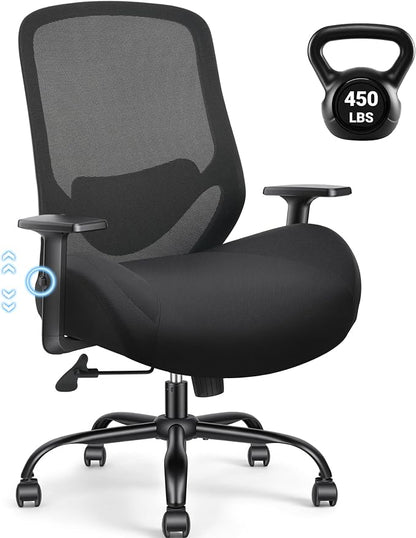 High Back Office Chair, Big and Tall Office Chair Ergonomic Comfy Chair Executive Desk Chair for Heavy Duty People 450Lbs Computer Chair with Adjustable Lumbar Support & Flip-up Arms