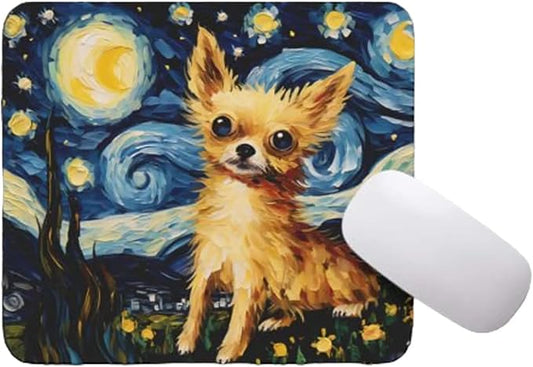 Starry Night Dog Mouse Pad for Computer Laptop Home Office Gaming Working Desk Desktop Accessories Non-Slip Rubber Mouse Pad for Dog Lovers (Chihuahua)