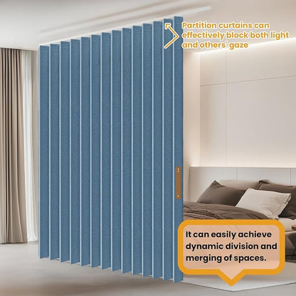 JILRON Accordion Partition Curtain with Ceiling Track - Space-Saving Room Divider, Tool-Free Installation(Blue 100" W x 84" L-Pack of 1)