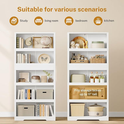 TEENFON 64.2" Bookcase, 5-Tier Open Bookshelves and Bookshelf, Freestanding Display Storage Shelves with Storage Cabinet for Bedroom, Living Room and Office