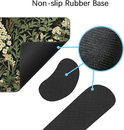 Desk Mat, Large Gaming Mouse Pad with Wrist Rest, 4 in1 XXL Mouse pad+Keyboard Wrist Rest+Mouse Pad Wrist Support+Cup Coaster Set, Ergonomic Desk Pad for Home Office,Weeds