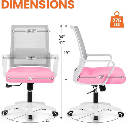 NEO CHAIR Office Desk Chair Gaming Computer Chair Ergonomic Mesh Mid Back with Rolling Wheels Lumbar Support Comfy Swivel Adjustable for Home (Pink)