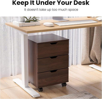 Farini Wood File Cabinet for Home Office,Under Desk 3 Drawer Mobile File Cabinet(Brown,Fully-Assembled)