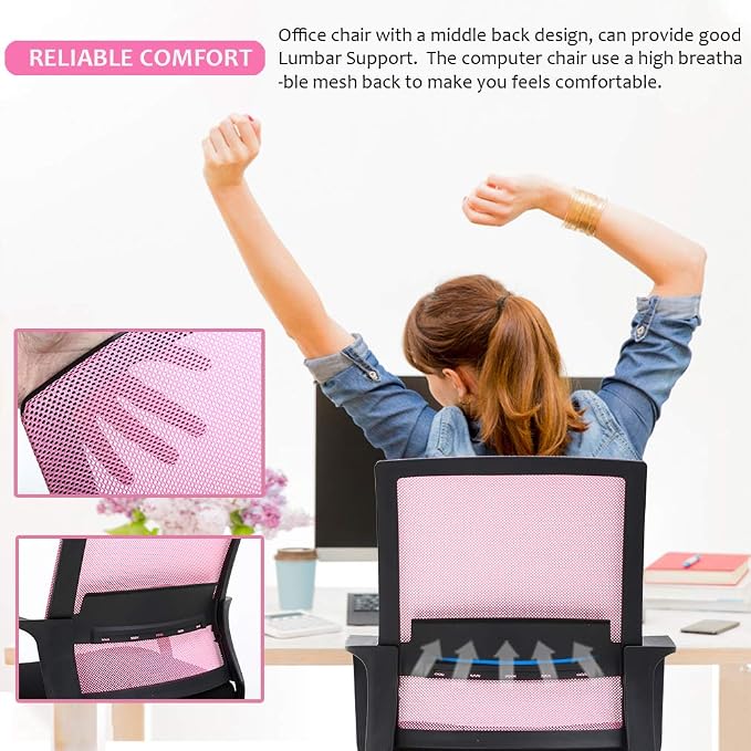 BestOffice Computer Chair Swivel Rolling Executive Lumbar Support Task Mesh Chair Metal Base for Women&Men, 2 Pack
