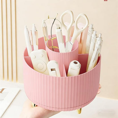 Pencil Pen Holder 5 Slots 360°Degree Rotating Pen Organizers for Desk Desktop Storage Stationery Supplies Cute Pencil Cup Pot Kids Desk Organizer for Office Home School（Pink 2）