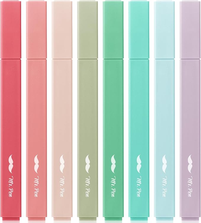 Mr. Pen- Aesthetic Highlighters No Bleed, 8 Pack, Vintage Colors | Chisel Tip, Cute Highlighters Assorted Colors for Journaling, Highlighting, Underlining, Fast Dry, Back to School Supplies