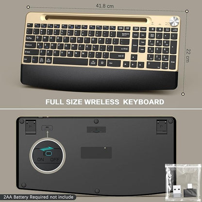 JOYACCESS Wireless Keyboard and Mouse Combo,Full-Sized 2.4GHz Wireless Keyboard with Comfortable Palm Rest,Volume Roller& Tilt Legs 2.4GHz Cordless Connection for Mac/Windows