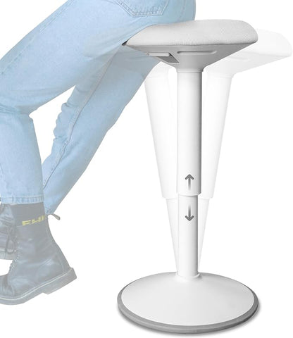 Backerz Standing Desk Stool Chair, Height Adjustable Stool 21-31 inch for Office and Classroom, Swivel Stool, Anti-Slip Bottom Ergonomic Wobble Stool with Rocking Motion, White