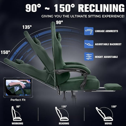 GTPLAYER Big and Tall Gaming Chair 400lbs Heavy Duty Office Chair with Foot Rest, High Back Pocket Spring Ergonomic Computer Chair for Adults, Wide Comfy Seated Cushion with Linkage Armrests, Green