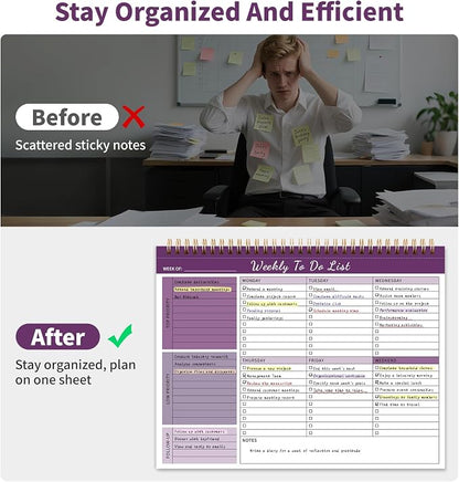 Weekly To Do List Notepad, 52 Undated Sheets （8.5"×11") Duplex-Printed Weekly Desk Planner For Work Home School Office Desk Accessories Supplies & Goal Setting Tasks - Purple