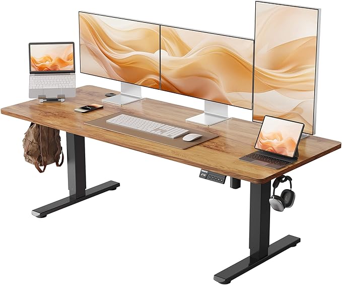 YIHAYO Low Height Adjustable Desk, Lifts 18.1-28.3 Inches, Electric Standing Desk for Short People, 60 x 24 Inches Computer Table with Splice Board for Home Office, Rustic Brown