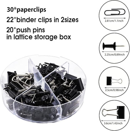 KAAKOW Black Desk Organizers and Accessories Office Supplies Set Stapler, Pen Holder, Phone Holder, Scissors, Pen, Ruler, 30 Paper Clips, 22 Binder Clip, 20 Tacks and 1000pcs Staples