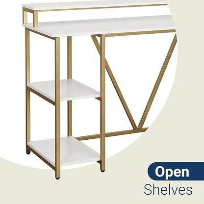 Techni Mobili Computer Desk - Industrial Writing Desk with Storage Shelves, Monitor Stand, & Accessory Holder - Home Office Laptop Computer Table with CPU Caddy & 2-Tier Small Bookshelf Space