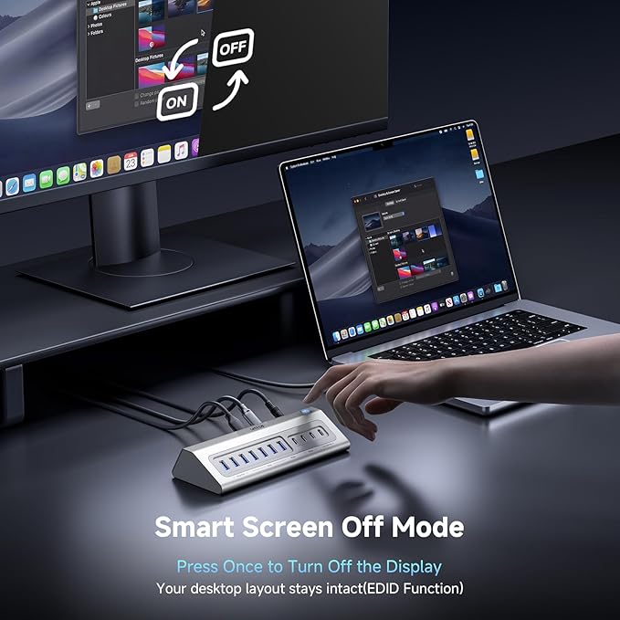 Giftos Powered USB Hub, 18 in 1 USB 3.2 Hub with 4K HDMI, PD 100W,45W Charge,10Gbps USB,SD/TF,Audio, 65W Adapter,3.3FT Cable,Aluminum,Smart Button, USB Hub for Mac, Mac mini, iMac,iPhone 17/16,iPad