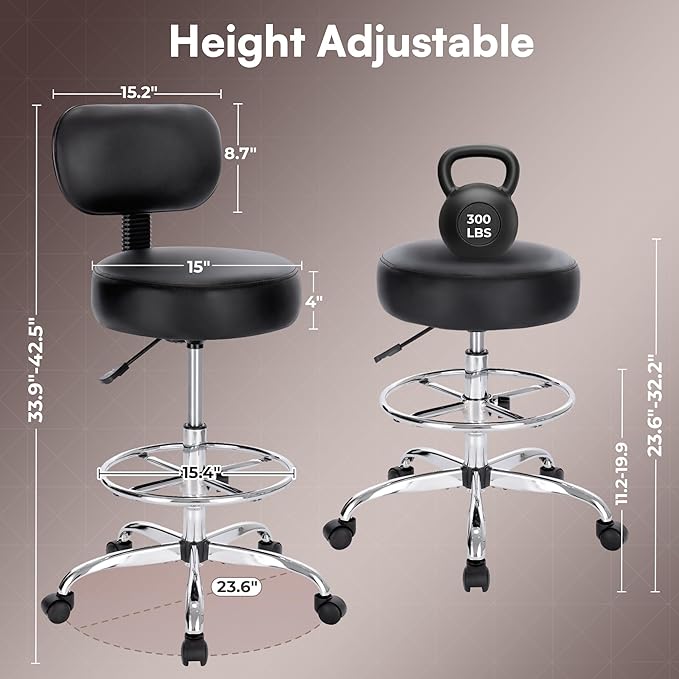 SUPERJARE Drafting Chair with Back, Set of 3, Swivel Barstools, Adjustable Height Rolling Stool with Footrest, Standing Desk Chair for Counter Height Desk, Shop, Home & Kitchen, Clinic & Studio, Black
