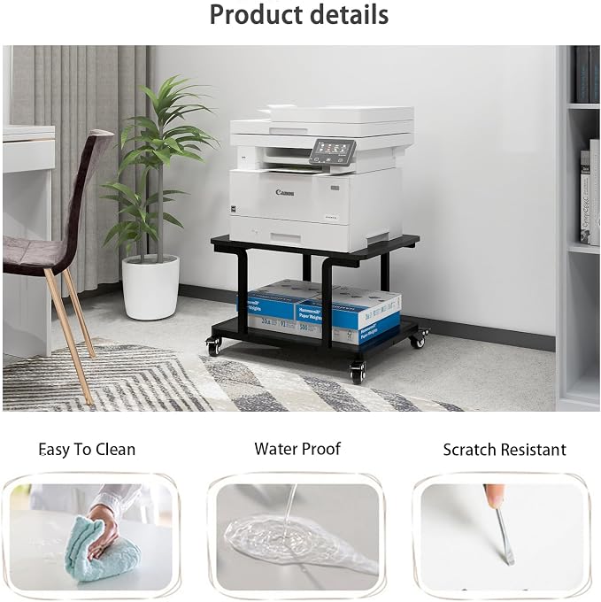 Natwind 2 Tier Laser Printer Stand,24''x20''x15'' Large Printer Table Copier Stand Under Desk,Heavy Duty Rolling Cart with Paper Storage Shelf,Printer Holder on Wheels for Home Office (Black)