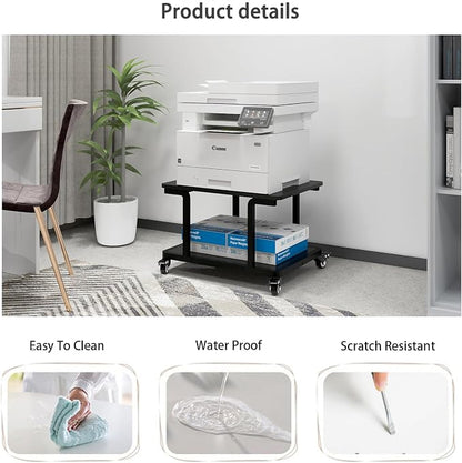 Natwind 2 Tier Laser Printer Stand,24''x20''x15'' Large Printer Table Copier Stand Under Desk,Heavy Duty Rolling Cart with Paper Storage Shelf,Printer Holder on Wheels for Home Office (Black)