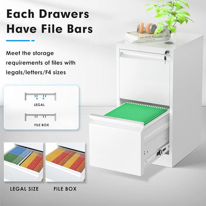 Greenvelly 18" D File Cabinet, 2 Drawer Filing Cabinet with Lock, Locking Vertical File Cabinet for Home Office, White Metal File Cabinet for Hanging Letter/Legal Folders, Easy Assemble