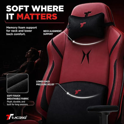 TTRACING Ergonomic Gaming Chair with 22-Inch Extra Wide Seat | Premium cold-molded foam desk seating for home office setup. Features 135° recline and heavy-duty frame Red