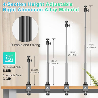 Ailight Camera Desk Mount Webcam Stand, Adjustable Table Camera Stand with 1/4" Screw & C Clamp Overhead Tripod Webcam Mount for Logitech Obsbot insta360 Anker and Others