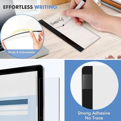 DOLLAR BOSS 2 Pcs 5.5" x 3.1" Transparent Acrylic Monitor Memo Board | Office Desk Accessories, Computer Screen Side Note Holder, Clear Message Board, For Sticky Notes Memos, Fits PC & Laptop