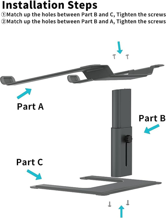 ALASHI Laptop Stand for Desk, Computer Stand Adjustable Height, Ergonomic Notebook Laptop Riser, Aluminum Metal Holder Compatible with 10 to 17.3 Inches Notebook PC Computer, Grey