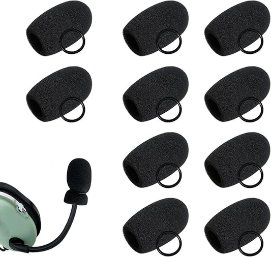 10Pack Aviation Muff Headphone Microphone Body Covers Wind Shields Boom Mic Windscreen Large Black Windshield Noise Sound Reduction High Density Foam for Peltor David Clark Tactical Headset h10-13.4