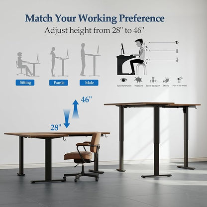 Klicelor L Shaped Standing Desk 75 x 61 Inch, Electric Height Adjustable Corner Desk for Home Office Workstation, Ergonomic Sit Stand Computer Table with Memory Controller, Rustic Brown