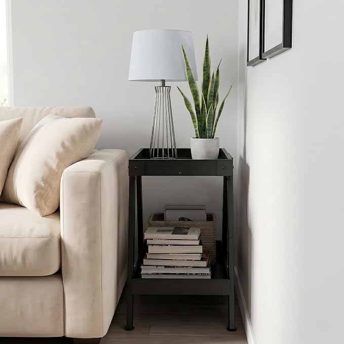IPARTS EXPERT Farmhouse Side Table, 2-Tier Industrial End Table Black | Heavy Duty 150 LBS Idea for Living Room, Bedroom, Entryways, Home Offices Easy Assembly