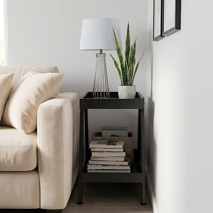 IPARTS EXPERT Farmhouse Side Table, 2-Tier Industrial End Table Black | Heavy Duty 150 LBS Idea for Living Room, Bedroom, Entryways, Home Offices Easy Assembly