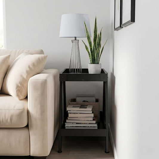 IPARTS EXPERT Farmhouse Side Table, 2-Tier Industrial End Table Black | Heavy Duty 150 LBS Idea for Living Room, Bedroom, Entryways, Home Offices Easy Assembly