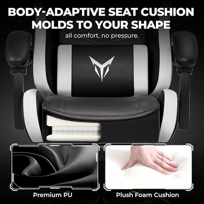 GTPLAYER Gaming Chair High Back Computer Chairs with Foot Rest for Adults, Ergonomic Height Adjustable Recliner Chair 300lbs with Linkage Armrest and Lumbar Support for Home Office, White