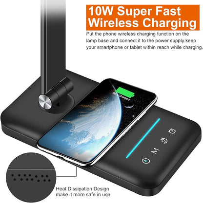 AFROG 8-in-1 LED Desk Lamp with 10W Fast Wireless Charger,USB Charging Port,Desk Lamps for Home Office,5 Color Mode 7 Brightness Desk Light Night Light,40Min Timer, Reading Table Lamp for Bedroom