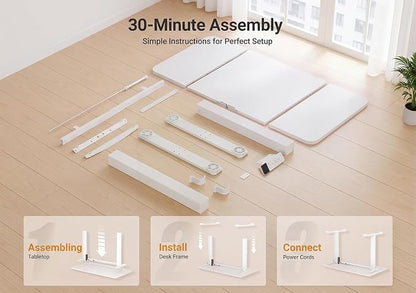 YDN Electric Standing Desk Adjustable Height, 63 x 24 Inches Sit Stand up Desk with Memory Presets & Cable Management, Home Office Desk for Office & Computer Workstation, White Frame/White Top