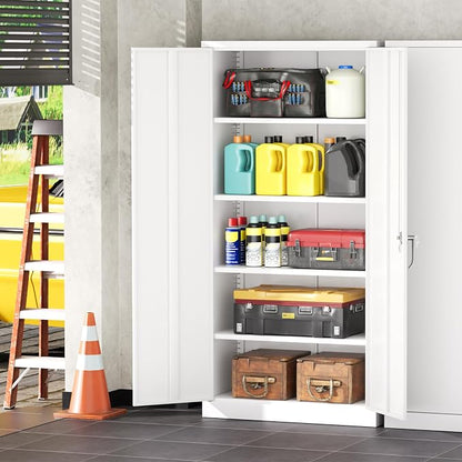 INTERGREAT Metal Garage Storage Cabinet with Lock, 72" Storage Cabinet with Locking Doors and 4 Adjustable Shelves, Lockable Steel Tool Cabinet for Home Office, School,White