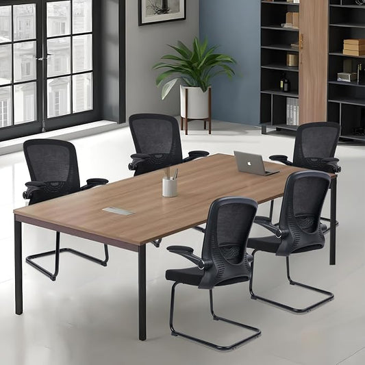 CLATINA Office Guest Chair no Wheels, Ergonomic Mesh Desk Chair Adjustable Lumbar Support and Flip Up Arms, Sled Base for Office Guest & Reception Chairs for Conference Room,Black (8PK)