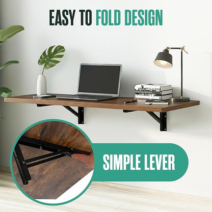 Houseables Wall Mounted Desk, Murphy Desk, Wall Mounted Folding Table, Laundry Folding Table, Fold Down Work Bench, Foldable Mount Station, Floating Bar, Hanging, Dining, Kitchen, Clothes, 48x16 Brown
