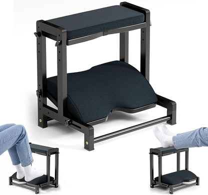 Amazer Double Step Foot Rest for Under Desk, 4 Adjustable Heights Bamboo Under Desk footrest with Soft Cushion, Dual-Layer Desk Foot Stool for Office Home Gaming, Natural Wood Foot Rests for Work