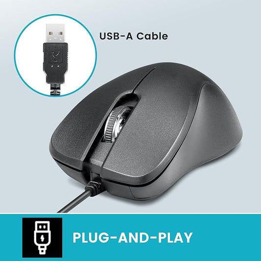 Perixx PERIMICE-221U Wired Ergonomic USB Mouse - 4.9 Ft Cable - Optical 1000 DPI Design - Black……